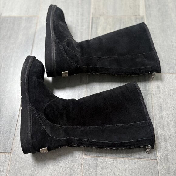 UGG Knightsbridge Tall Suede Shearling Lined Back Zip Boots Black Size 8 - Picture 6 of 13